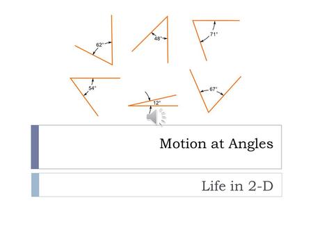 Motion at Angles Life in 2-D Review of 1-D Motion  There are three equations of motion for constant acceleration, each of which requires a different.