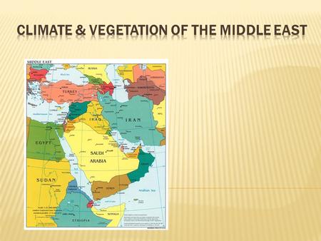  The Middle East is extremely arid… meaning that it receives little or no rain and stays mostly dry during the year.  Large portion of the land is covered.