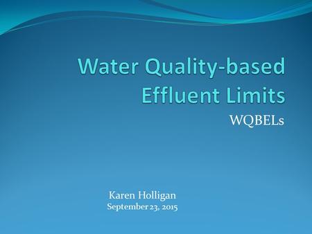 WQBELs Karen Holligan September 23, 2015. WQBELs – A Four-Piece Puzzle Numerical criteria (toxic pollutants) Water body quality Effluent fraction Bioavailable.