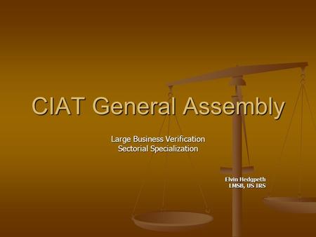CIAT General Assembly Large Business Verification Sectorial Specialization Elvin Hedgpeth LMSB, US IRS.