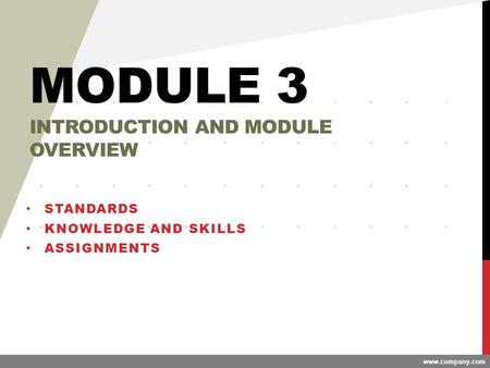 Www.company.com MODULE 3 INTRODUCTION AND MODULE OVERVIEW STANDARDS KNOWLEDGE AND SKILLS ASSIGNMENTS.