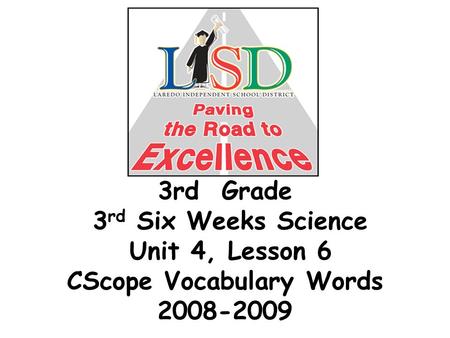 3rd Grade 3 rd Six Weeks Science Unit 4, Lesson 6 CScope Vocabulary Words 2008-2009.