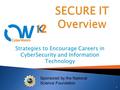 Sponsored by the National Science Foundation Strategies to Encourage Careers in CyberSecurity and Information Technology 1.