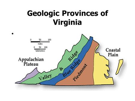 Geologic Provinces of Virginia A. Appalachian Plateau  Southwestern part of VA  Rugged, irregular topography  Rich in coal and natural gas.
