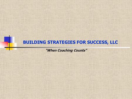 BUILDING STRATEGIES FOR SUCCESS, LLC “When Coaching Counts”