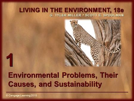 © Cengage Learning 2015 LIVING IN THE ENVIRONMENT, 18e G. TYLER MILLER SCOTT E. SPOOLMAN © Cengage Learning 2015 1 Environmental Problems, Their Causes,