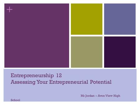 + Entrepreneurship 12 Assessing Your Entrepreneurial Potential Mr.Jordan – Avon View High School.