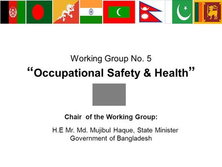 Working Group No. 5 “ Occupational Safety & Health ” Chair of the Working Group: H.E Mr. Md. Mujibul Haque, State Minister Government of Bangladesh.