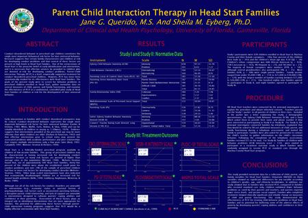 Parent Child Interaction Therapy in Head Start Families Jane G. Querido, M.S. And Sheila M. Eyberg, Ph.D. Department of Clinical and Health Psychology,