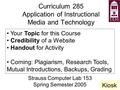 Curriculum 285 Application of Instructional Media and Technology Strauss Computer Lab 153 Spring Semester 2005 Your Topic for this Course Credibility of.