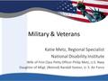 Military & Veterans Katie Metz, Regional Specialist National Disability Institute Wife of First Class Petty Officer Philip Metz, U.S. Navy Daughter of.