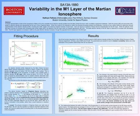 Abstract: A simple representative model of the ionosphere of Mars is fit to the complete set of electron density profiles from the Mars Global Surveyor.