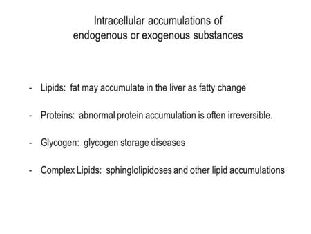 Intracellular accumulations of endogenous or exogenous substances