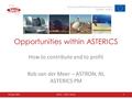 Astronomy ESFRI & Research Infrastructure Cluster ASTERICS - 653477 Opportunities within ASTERICS How to contribute and to profit Rob van der Meer – ASTRON,