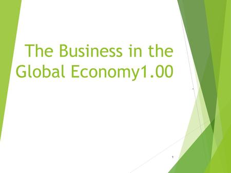 The Business in the Global Economy1.00. 1. Objective 1.01 Understand economic systems 2.