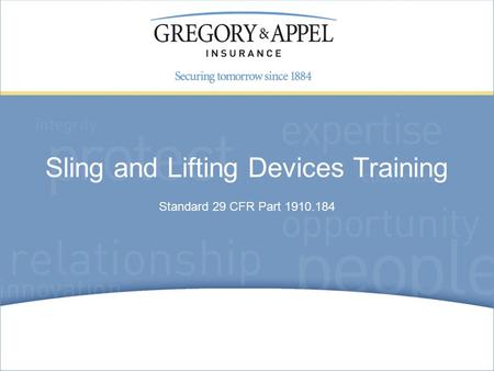 Standard 29 CFR Part 1910.184 Sling and Lifting Devices Training.