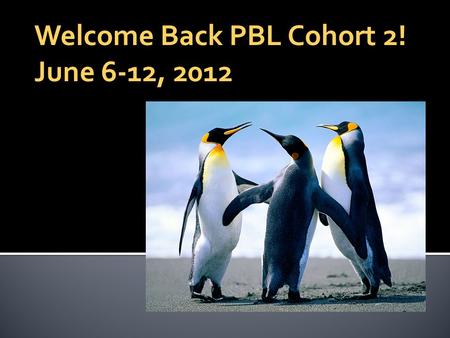 Welcome Back PBL Cohort 2! June 6-12, 2012. Agenda for the Day  This week’s agenda (8:00-8:10)  Reporting by Mike Szymczuk (8:10-8:30)  Interactive.