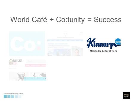 World Café + Co:tunity = Success. Set up a space on web and mobile, and coach table reporters prior to WS.