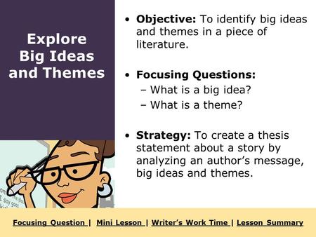 Focusing Question Focusing Question | Mini Lesson | Writer’s Work Time | Lesson SummaryMini Lesson Writer’s Work Time Lesson Summary Objective: To identify.