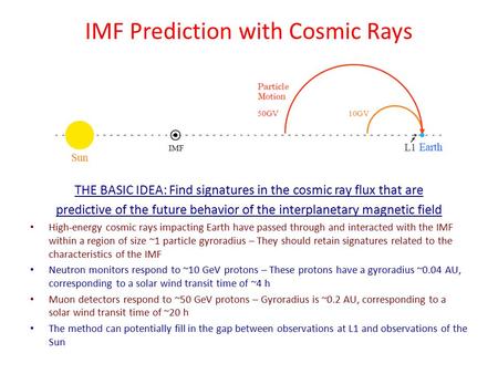 IMF Prediction with Cosmic Rays THE BASIC IDEA: Find signatures in the cosmic ray flux that are predictive of the future behavior of the interplanetary.