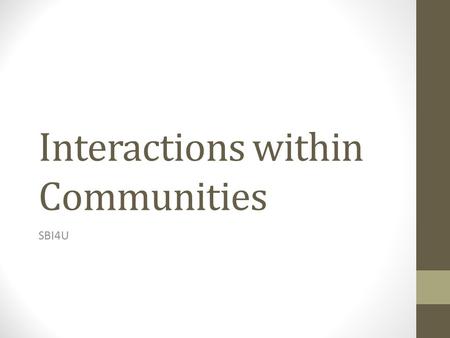 Interactions within Communities SBI4U. Ecological Niches Community All populations in a given ecosystem at a specific time Types of niches Ecological.