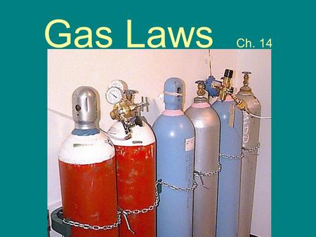 Gas Laws Ch. 14. Gases Kinetic Molecular Theory (KMT) says: –Gases have mass demo –Gases are easily compressed –Gases fill their container completely.