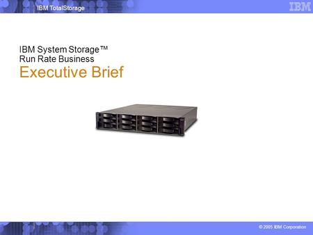 IBM TotalStorage © 2005 IBM Corporation IBM System Storage™ Run Rate Business Executive Brief.