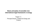 Basic principles of possible new international legal framework in energy Feygin V.I. Principal Director, Institute for Energy and Finance.