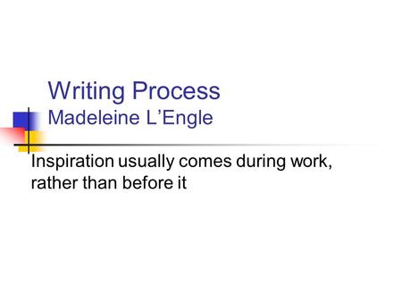Writing Process Madeleine L’Engle Inspiration usually comes during work, rather than before it.
