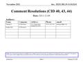 Doc.: IEEE 802.19-11/0132r0 Submission November 2011 Yunjung Yi, LGESlide 1 Comment Resolutions (CID 40, 43, 44) Notice: This document has been prepared.