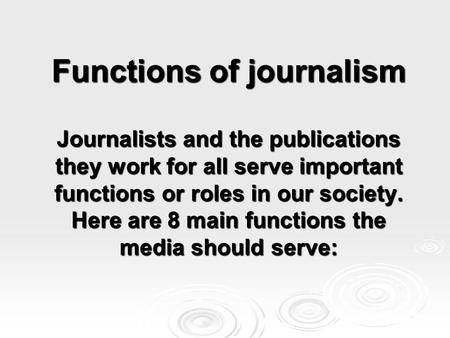 role of a journalist