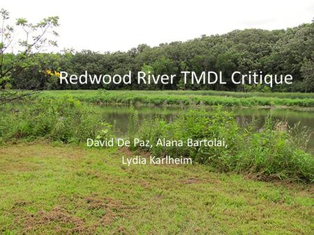 Redwood River TMDL Critique David De Paz, Alana Bartolai, Lydia Karlheim.