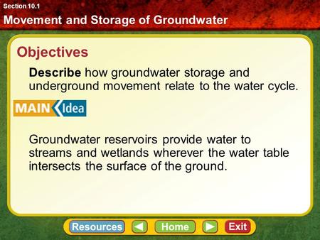 Section 10.1 Movement and Storage of Groundwater Objectives