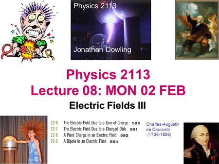Physics 2113 Lecture 08: MON 02 FEB Electric Fields III Physics 2113 Jonathan Dowling Charles-Augustin de Coulomb (1736-1806)