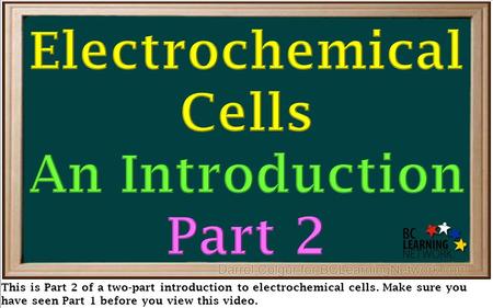 This is Part 2 of a two-part introduction to electrochemical cells. Make sure you have seen Part 1 before you view this video.