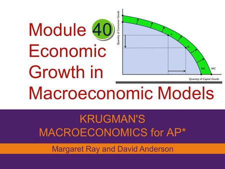 Module Economic Growth in Macroeconomic Models KRUGMAN'S MACROECONOMICS for AP* 40 Margaret Ray and David Anderson.