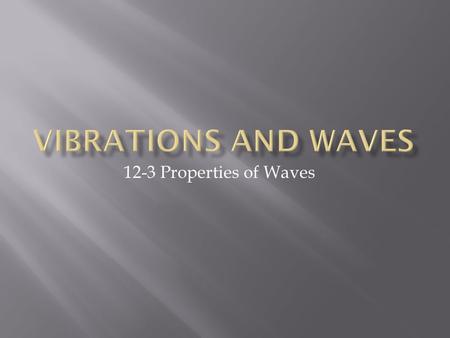 12-3 Properties of Waves.  A wave is the motion of a disturbance.  Waves of almost every kind require a material medium to travel through.  Waves that.