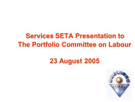 Services SETA Presentation to The Portfolio Committee on Labour 23 August 2005 Services SETA Presentation to The Portfolio Committee on Labour 23 August.