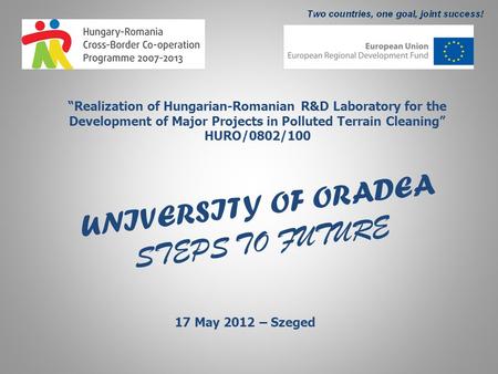 UNIVERSITY OF ORADEA STEPS TO FUTURE “Realization of Hungarian-Romanian R&D Laboratory for the Development of Major Projects in Polluted Terrain Cleaning”