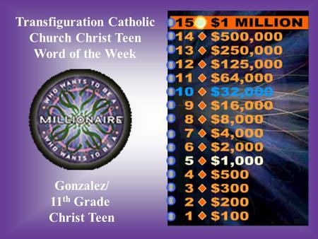 Transfiguration Catholic Church Christ Teen Word of the Week Gonzalez/ 11 th Grade Christ Teen.