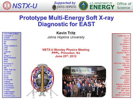 Prototype Multi-Energy Soft X-ray Diagnostic for EAST Kevin Tritz Johns Hopkins University NSTX-U Monday Physics Meeting PPPL, Princeton, NJ June 25 th,