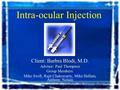 Intra-ocular Injection Client: Barbra Blodi, M.D. Advisor: Paul Thompson Group Members: Mike Swift, Rajit Chakravarty, Mike Hallam, Anthony Nelson.