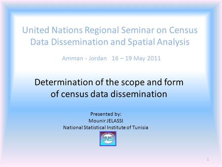 United Nations Regional Seminar on Census Data Dissemination and Spatial Analysis Amman - Jordan 16 – 19 May 2011 Determination of the scope and form of.