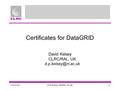 3-Nov-00D.P.Kelsey, HEPiX, JLAB1 Certificates for DataGRID David Kelsey CLRC/RAL, UK