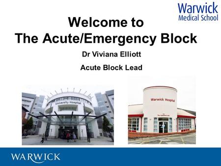 Welcome to The Acute/Emergency Block Dr Viviana Elliott Acute Block Lead.