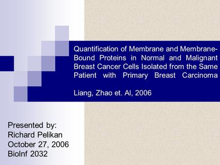 Quantification of Membrane and Membrane- Bound Proteins in Normal and Malignant Breast Cancer Cells Isolated from the Same Patient with Primary Breast.