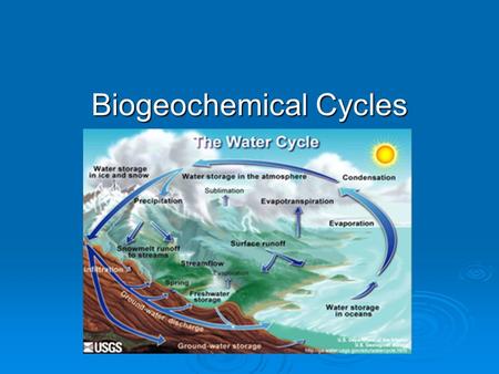 Biogeochemical Cycles. What is a “biogeochemical cycle”?  BIO = “life”  GEO = “earth”  CHEMICAL = “elements – C, O, N, P, S a cycling of nutrients.