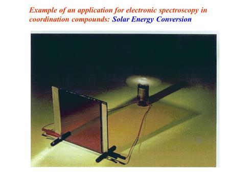 Example of an application for electronic spectroscopy in coordination compounds: Solar Energy Conversion.