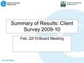 Woolwich Community Health Centre Summary of Results: Client Survey 2009-10 Feb. 22/10 Board Meeting.