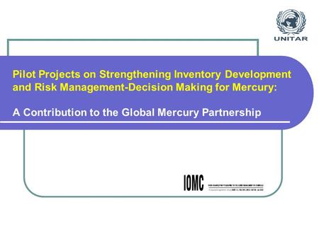 Pilot Projects on Strengthening Inventory Development and Risk Management-Decision Making for Mercury: A Contribution to the Global Mercury Partnership.